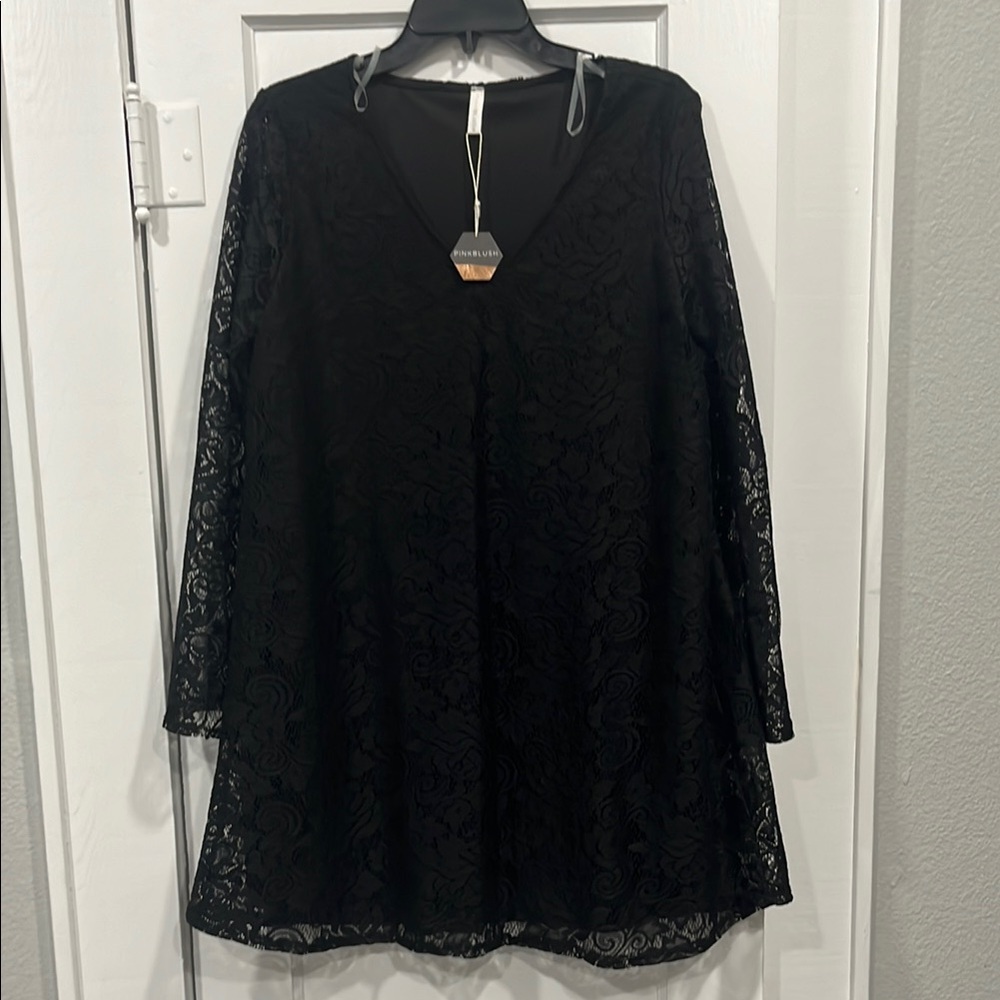 Black A-line Long Sleeve V-neck Dress